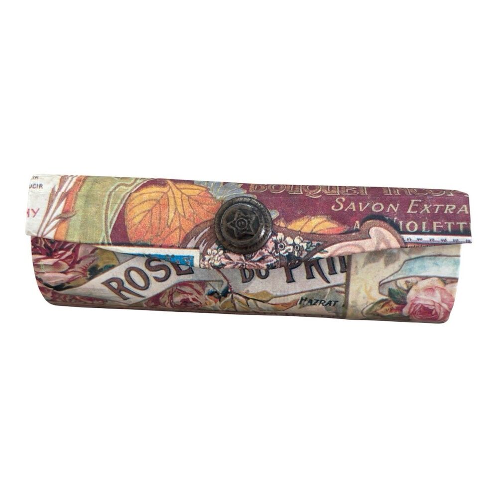 Vintage Lipstick Case With Mirror Red Floral  Brocade Fabric 3.75 Inches